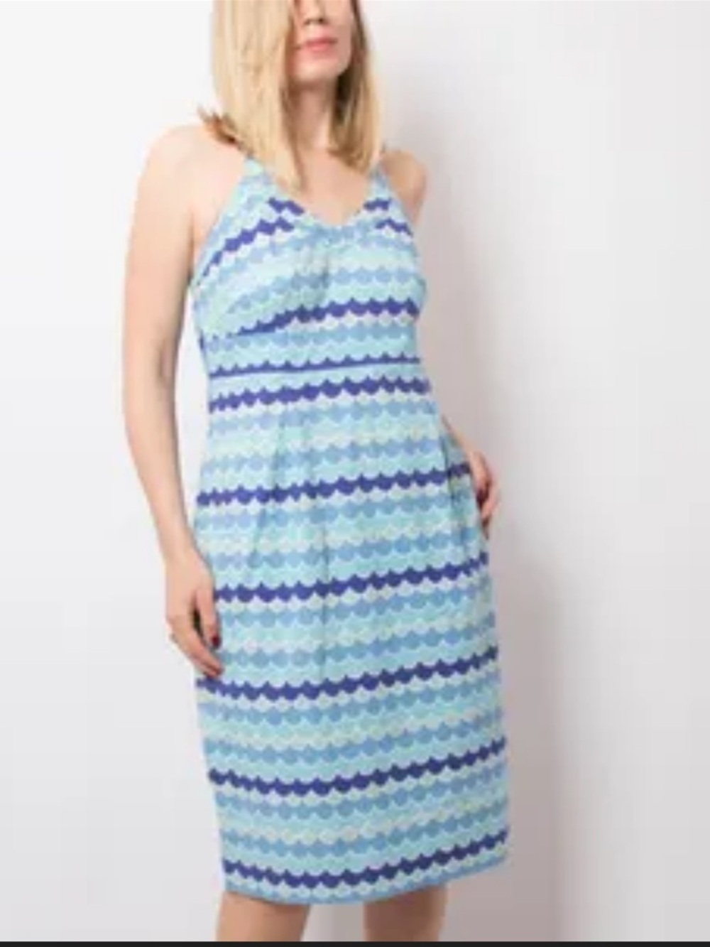 Boden Cotton Blue White Wave Striped Coastal Summer Preppy Halter Midi Dress 12